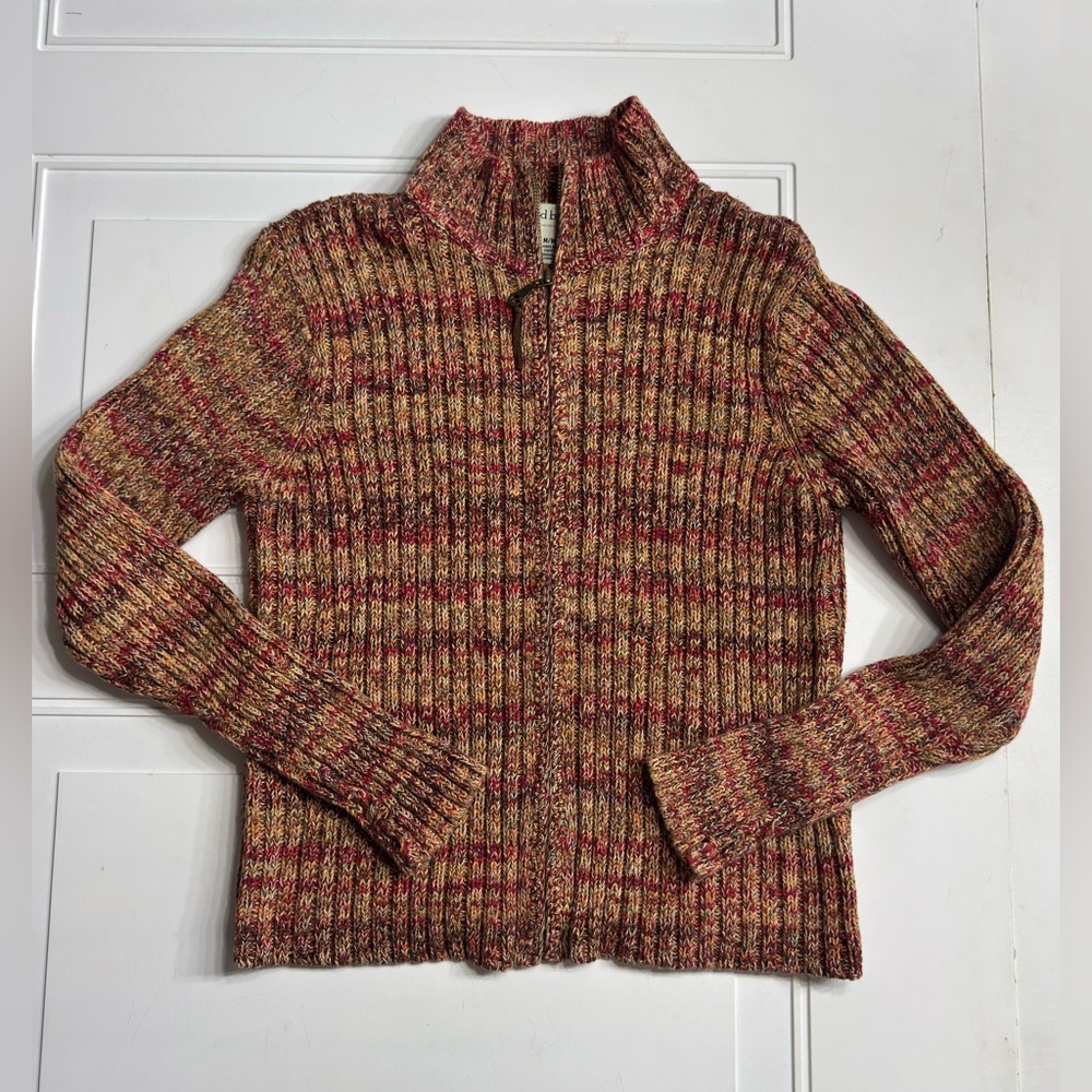 David Brooks VTG Women’s Sz M Multicolor Ribbed Striped Mock Neck Zip Up Sweater